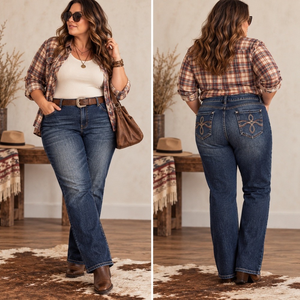 Duck Head 24W Y2K Jeans Embroidered Pocket Dark Wash Western Cowgirl Plus Size